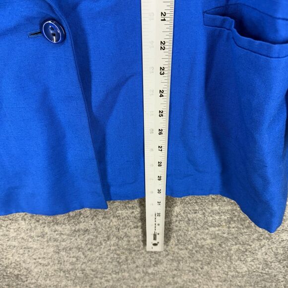 Preston & York Blazer Women 14 Blue One Button Collared Long Sleeve Linen - Picture 5 of 6